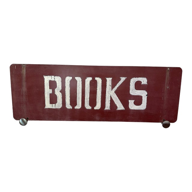 Large Original Double-Sided Books Sign, Hand-Painted Steel, American Library c.1930s For Sale