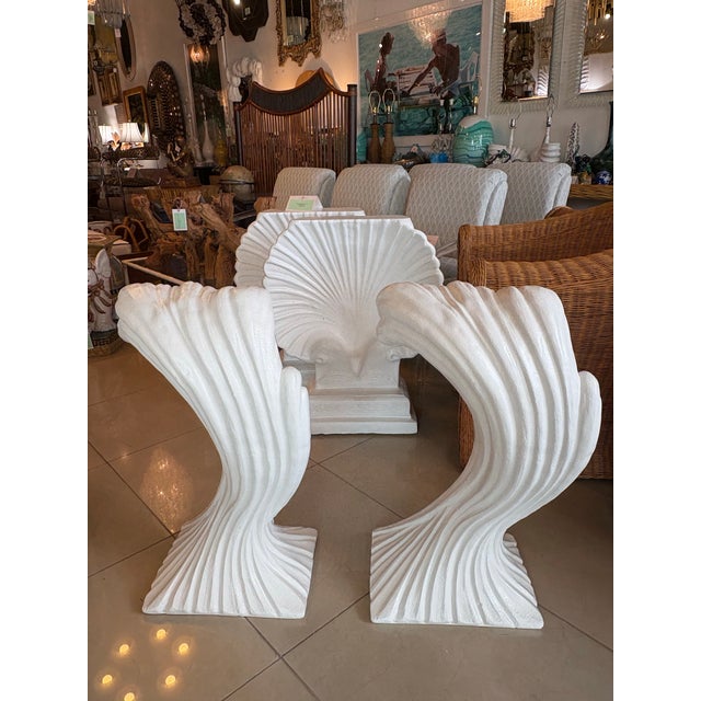 Lovely pair of vintage plaster wave swirl console table bases. Comes with original glass which may have slight scratches....