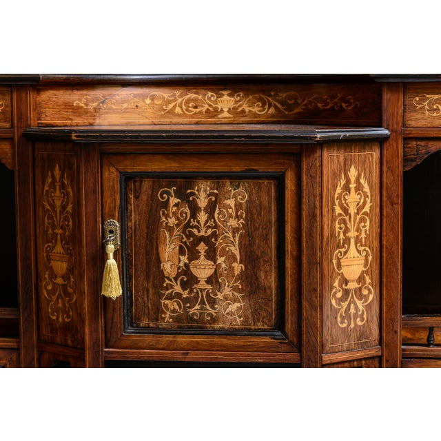 Wood Antique Edwardian Cabinet With Inlay and Mirrors For Sale - Image 7 of 8