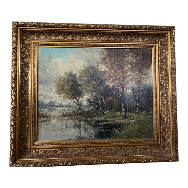 Landscape Oil Painting in Gold Frame Chairish