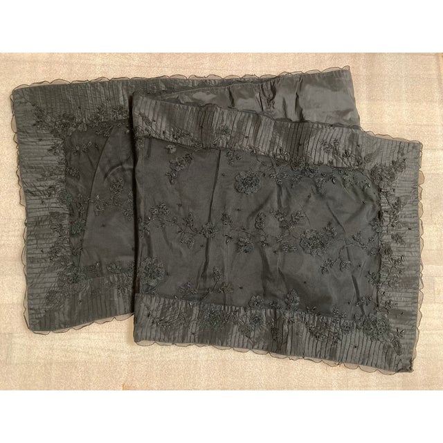 Black Victorian Floral Embroidered Beaded Lace TulleTaffeta Throw / Table Runner For Sale - Image 8 of 8