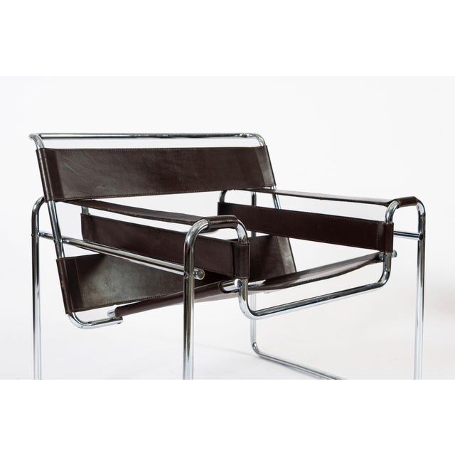 Brown Mid Century Dark Brown Leather Wassily Arm Chairs by Marcel Breuer for Knoll, Signed, 1960s For Sale - Image 8 of 13