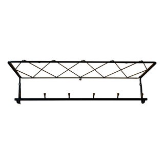 Vintage Wall-Mounted Coat Rack in Black Metal and Brass, 1950s For Sale