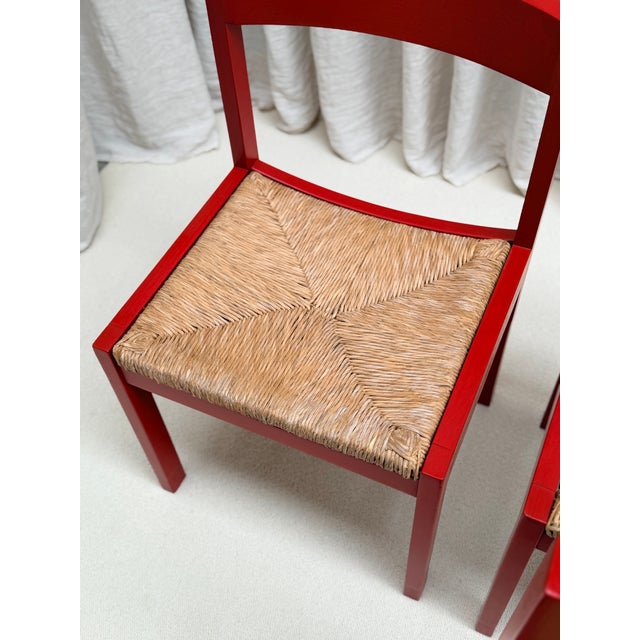 Set of 5 vintage red lacquered dining chairs designed by Gerard Geytenbeek (1934-2004) for AZS furniture, 1960s. The...