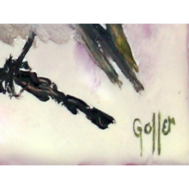 "Floriferous Bird, Study 2" is an oil and encaustic on panel painting by Carrie Goller, completed in 2026. A hummingbird...