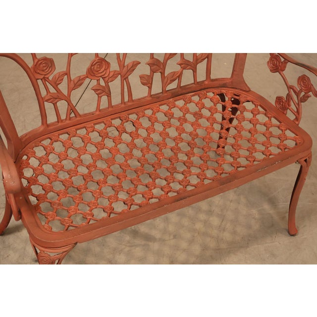 Victorian Cast Aluminum Vintage Rose Garden Bench For Sale - Image 3 of 18