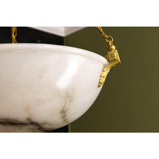 Large White Alabaster with Black Veins & Bronze Pendant, 1920s For Sale - Image 11 of 18