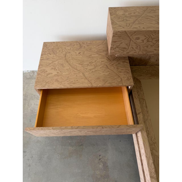 Vintage Postmodern 1980s Burlwood King Platform Bed & Nightstands For Sale - Image 10 of 12