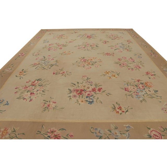 Transitional Antique Aubusson Rug in Beige-Brown With Floral Patterns, From Rug & Kilim For Sale - Image 3 of 6