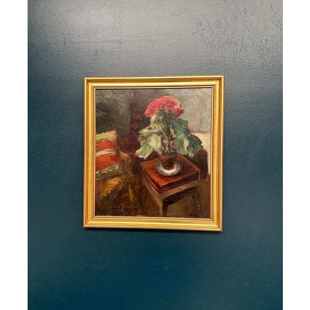 Elna Jacobsson, Cineraria in a Pot, 1960s, Oil Painting on Panel, Framed For Sale - Image 17 of 18