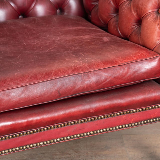 Red 20th Century English Vintage Red Leather Square Club Chair For Sale - Image 8 of 12