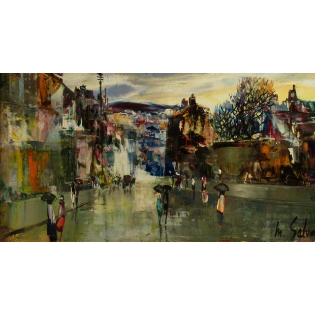 Late 20th Century Marc Selva Rue De Paris Sous La Pluie Ii C. 1970 Painting For Sale - Image 5 of 7