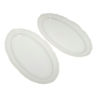 Mid-Century Limoges France White Porcelain Scalloped Oval Platters, Set of 2 For Sale