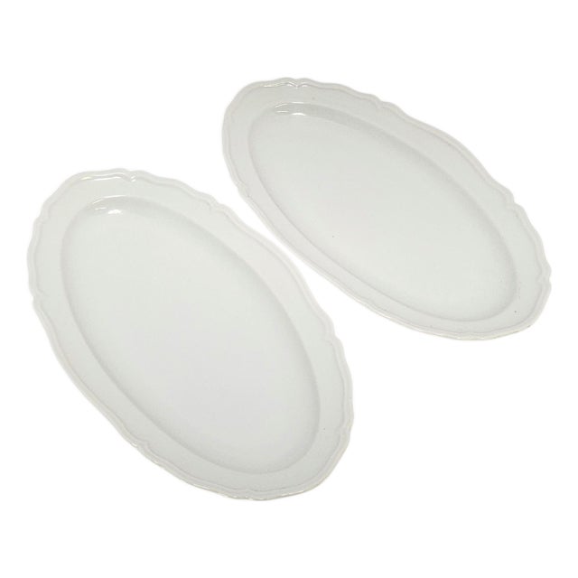 Mid-Century Limoges France White Porcelain Scalloped Oval Platters, Set of 2 For Sale
