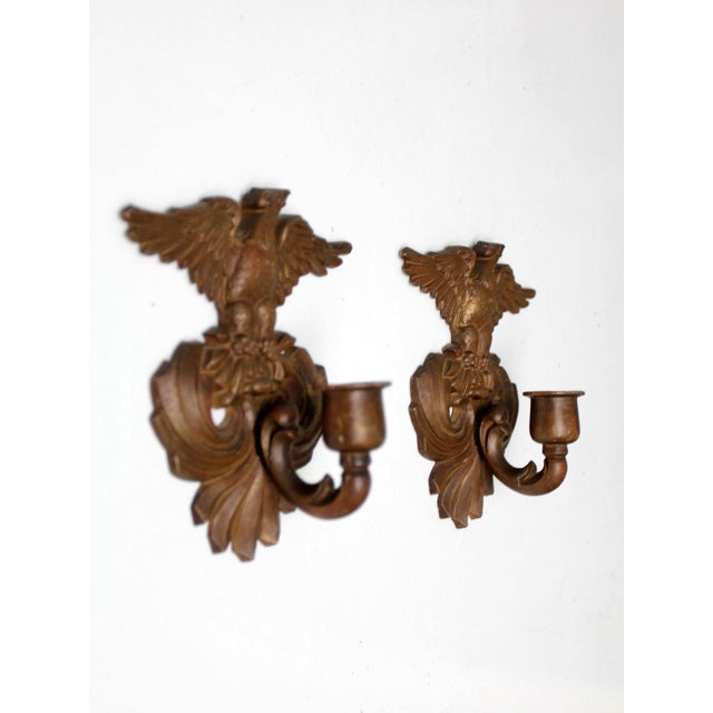 Gold Vintage Federal Revival Eagle Wall Candle Sconces Pair For Sale - Image 8 of 14