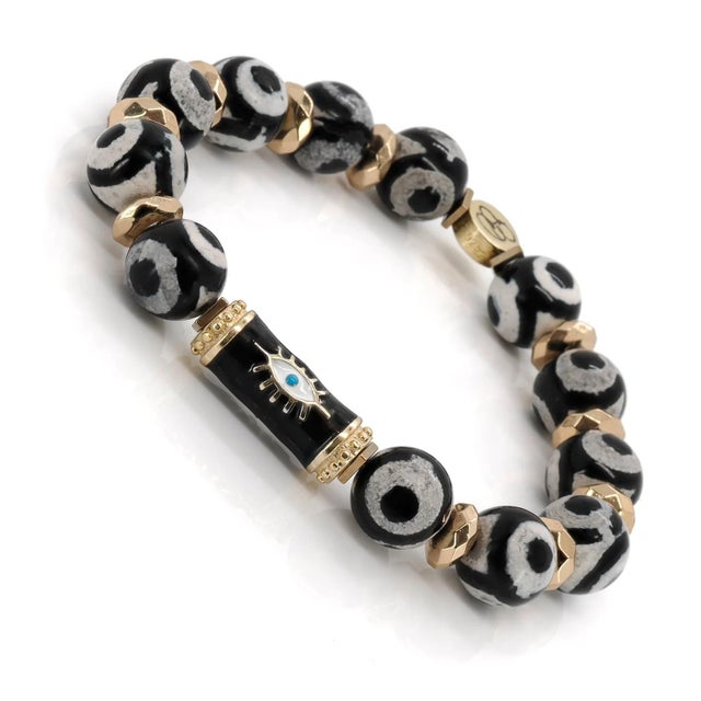 Contemporary Karma Black Evil Eye Beaded Bracelet For Sale - Image 3 of 6