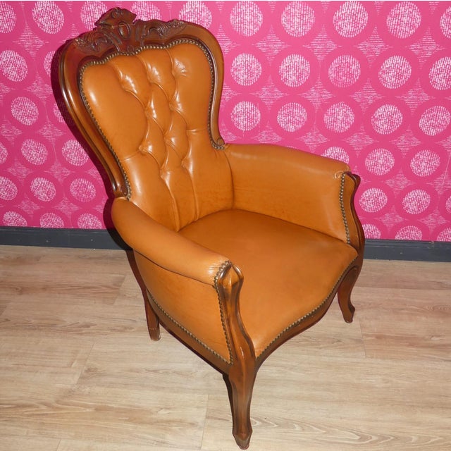 Chippendale Chesterfield Armchair in Caramel Leather, 1960s For Sale - Image 13 of 13