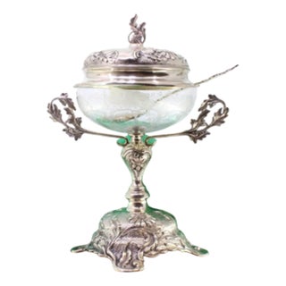 Silver Candy Box with Acid-Etched Glass Core with Reliefs For Sale