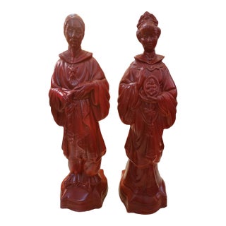 Early 20th Century MCM Emperor and Empress With Child Quan Yin Statues For Sale