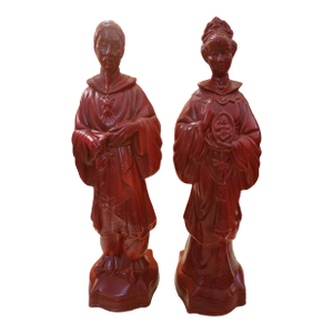 Early 20th Century MCM Emperor and Empress With Child Quan Yin Statues