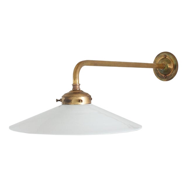 Antique French Coolie Milk Glass Kitchen Task Wall Light, 1920s For Sale
