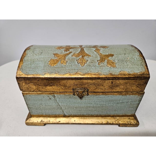 Mid 20th Century Turquoise and Gilt Italian Trinket Box For Sale - Image 5 of 12