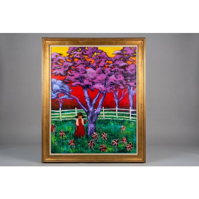 This large-scale acrylic painting by Cedric Smith presents a vividly expressive landscape rendered in bold, saturated...