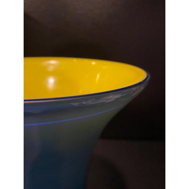 Holmegaard Mid 20th Century Blue and Yellow Holmeggard Trumpet Vase For Sale - Image 4 of 4