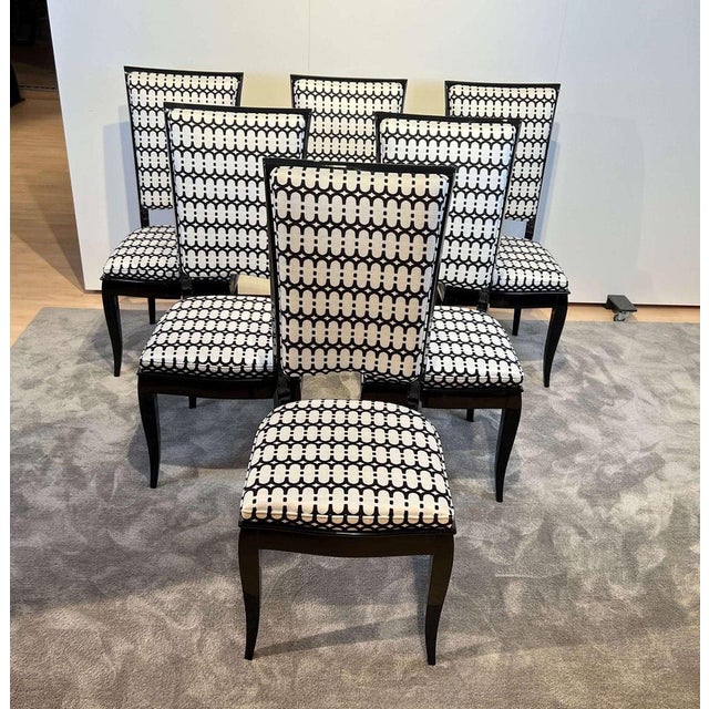 High Back Black Lacquered Dining Chairs, Set of 6 For Sale - Image 3 of 18