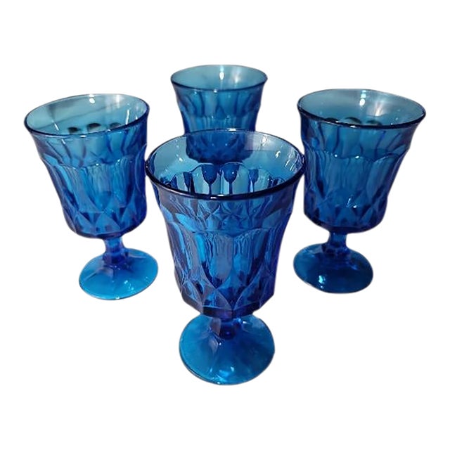 Vintage Noritake Perspective Blue Goblets- Set of 4 For Sale