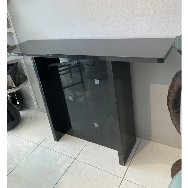 1990s Post Modern "Black Sapphire" Chiseled Edge Granite Console Table by Mirak For Sale - Image 4 of 12