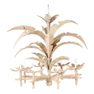 FS Flores Large Wicker Palm Leaf Chandelier For Sale