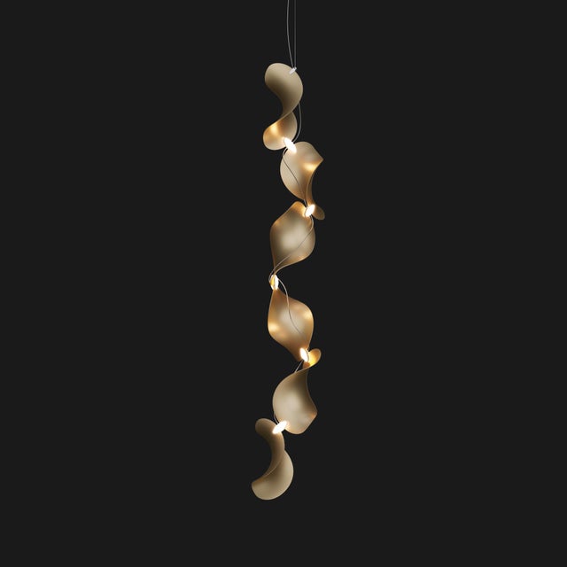 Dune 6 Vertical Line Pendant Light with Shades in Gold Metallic Tone by Daniel Becker for Moss Objects For Sale - Image 6 of 9