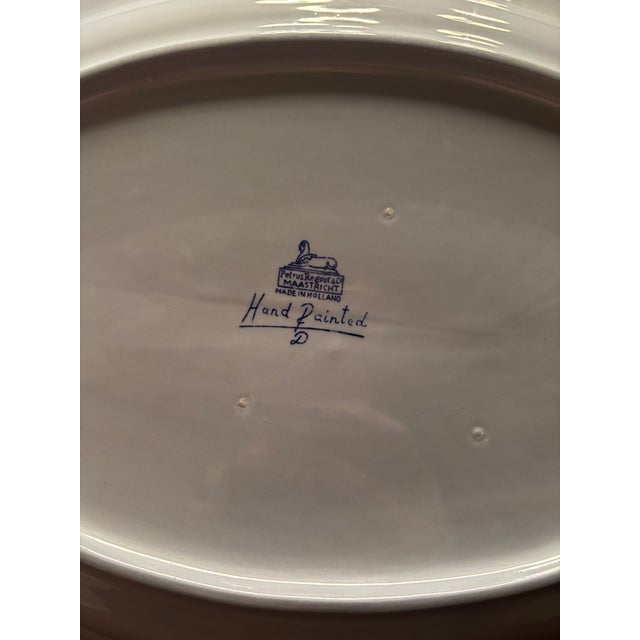Transitional Vintage Dutch Blue & White Ironstone Platter – Petrus Regout Maastricht – Double Band Rim – 15.25” For Sale - Image 3 of 7