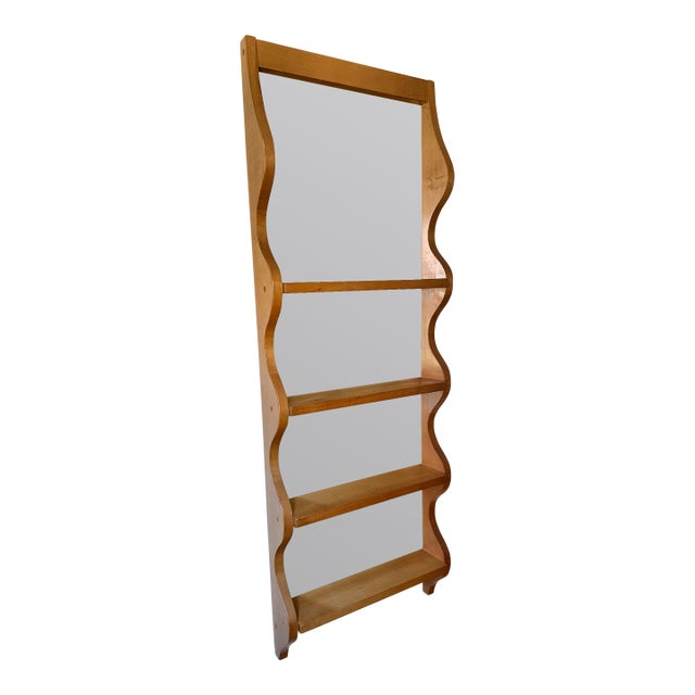 Late 20th Century Blond Wood Hanging Mirror Shelf For Sale