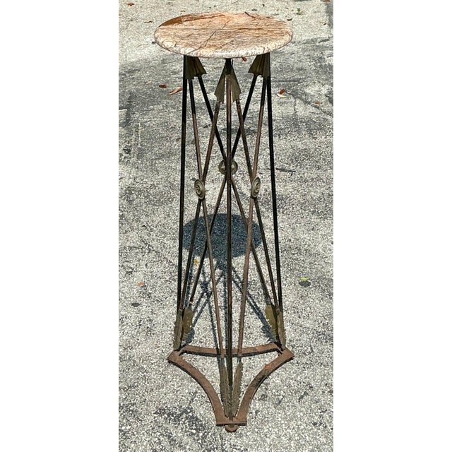 Vintage Regency Wrought Iron and Brass Arrow Pedestal For Sale - Image 4 of 8