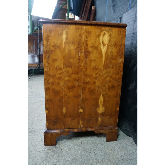 Wood 2 Antique English George II Style Oyster Burl Yew Bachelors Chest Dressers Pair For Sale - Image 7 of 18