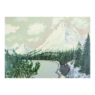 1940s Outsider Folk Art Mountain Landscape Painting For Sale
