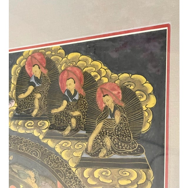 Yellow Early 20th Century Hand-Painted Antique Tibetan Thangka, Framed For Sale - Image 8 of 10