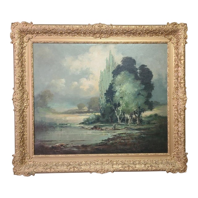 “A Lazy Day” (1939) by G. Patterson – Signed Original Oil on Canvas – Ornate Gilt Frame With Provenance & 1980 Appraisal For Sale