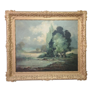 “A Lazy Day” 1939 - Signed Original Oil Landscape in Ornate Gilt Frame