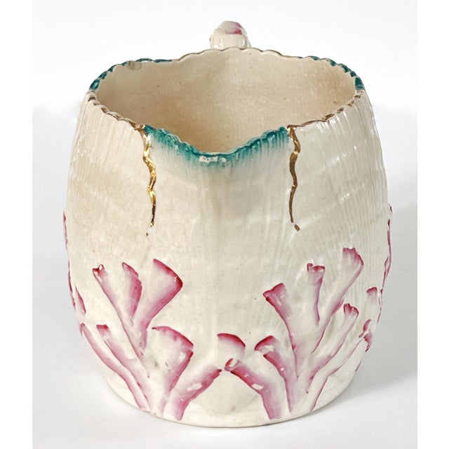 Victorian Antique 19th C Majolica Shells & Seaweed Pitcher Cream, Large 7 1/4" Tall C1880 For Sale - Image 3 of 7