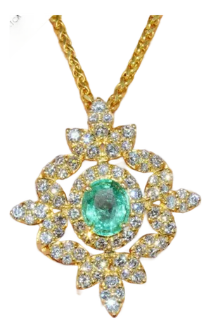 Natural 5.21Cts VS F Diamond Colombian Emerald 18K Solid Gold Pendant