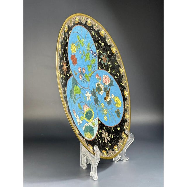 Japanese Meiji Bronze Cloisonné Charger, 19th Century For Sale - Image 6 of 10