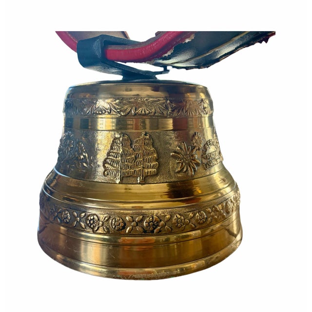 Metal Large Vintage Swiss Albertano La Serraz Signed Bronze Cow Bell With Original Leather Strap & Buckle For Sale - Image 7 of 10