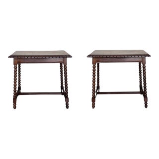 Pair of Spanish Side Table With Carved Edges and Turned Legs For Sale