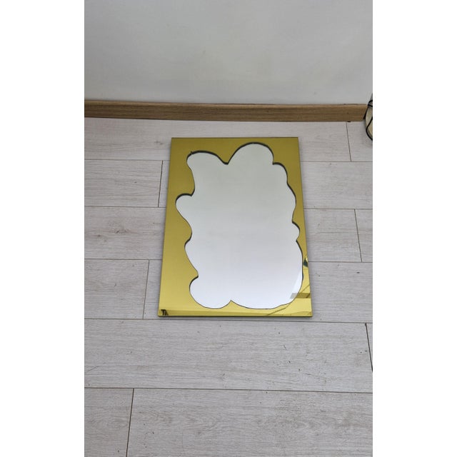 Mid-Century Modern Mirror with Shaped Yellow Decoration, 1990s For Sale - Image 3 of 8