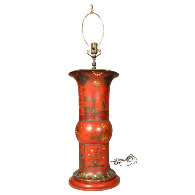 Chinese Early 19th Century Berlinware Scarlet Cold Painted Vase in the Chinese Style Mounted as a Lamp For Sale - Image 3 of 5