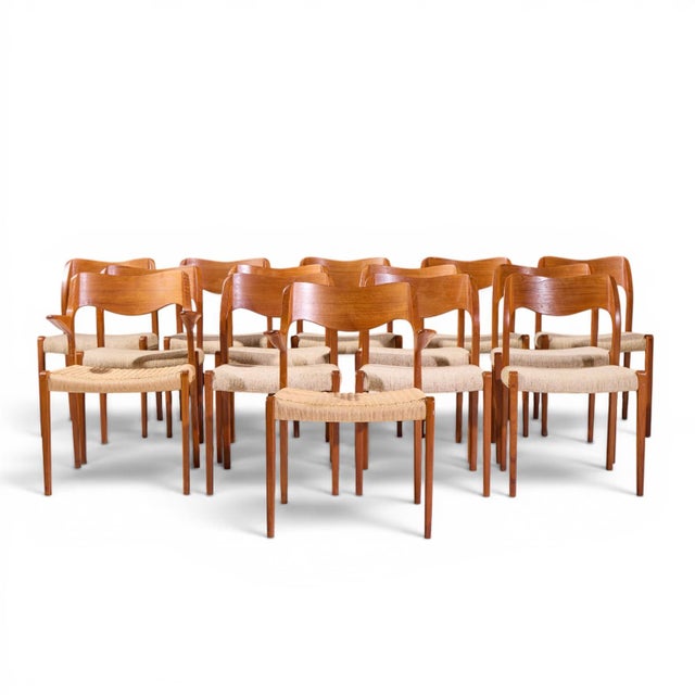 Niels Moller Models 55 and 71 Mid Century Danish Teak Dining Chairs - Set of 12 Each armless chair measures: 19.75 wide x...