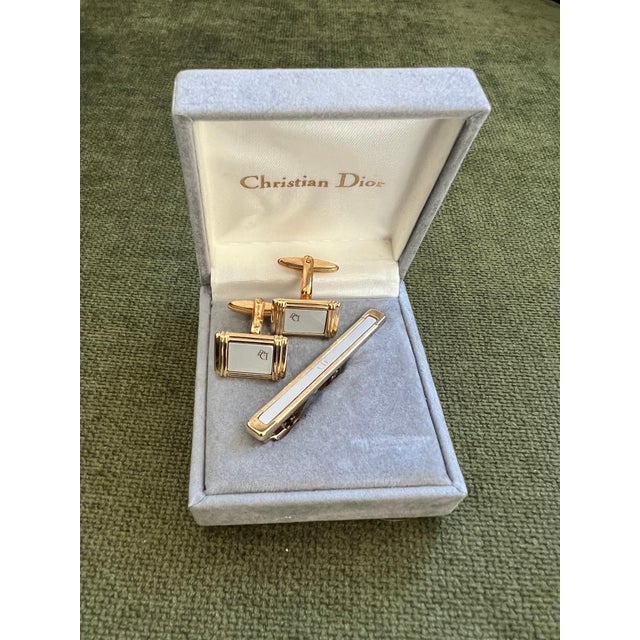 Rare Vintage Christian Dior Gold Plate Cufflinks & Tie Clip Original Case For Sale In New York - Image 6 of 12